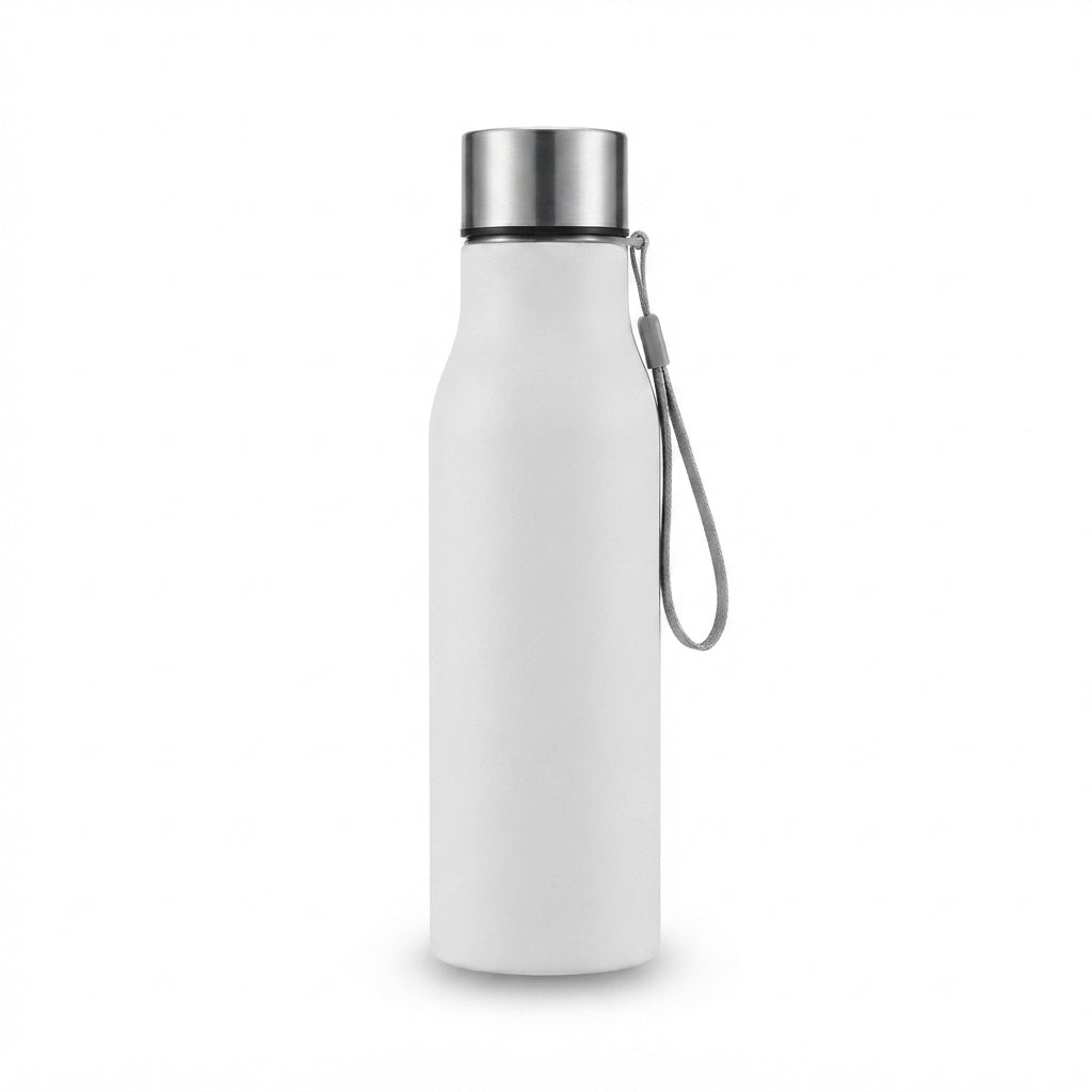 Steel Bottle with Carry Strap - White - Meru Trophy corporate gifting