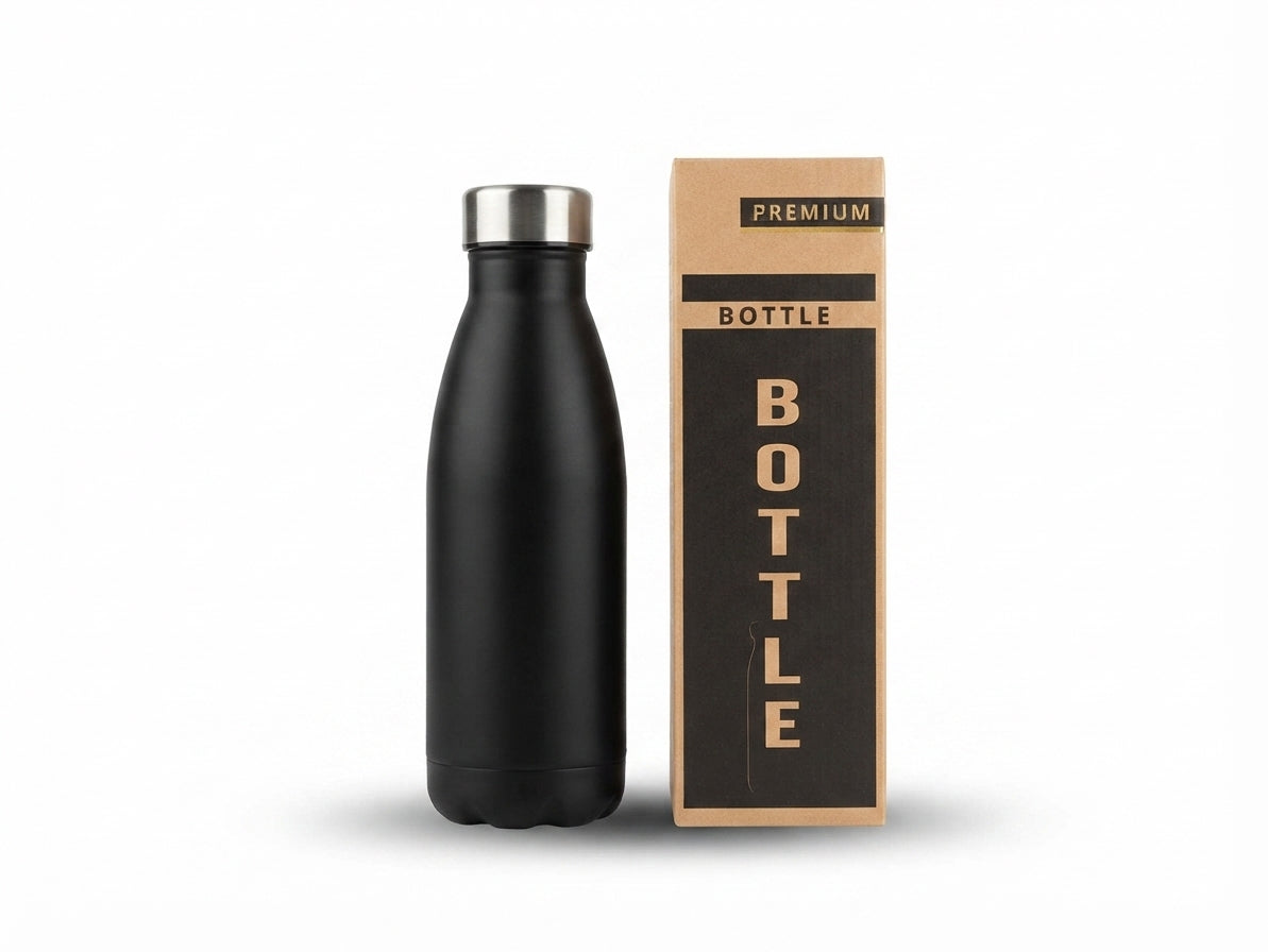 Cola-Shaped Steel Bottle with Gift Box - Black - Meru Trophy corporate gifting