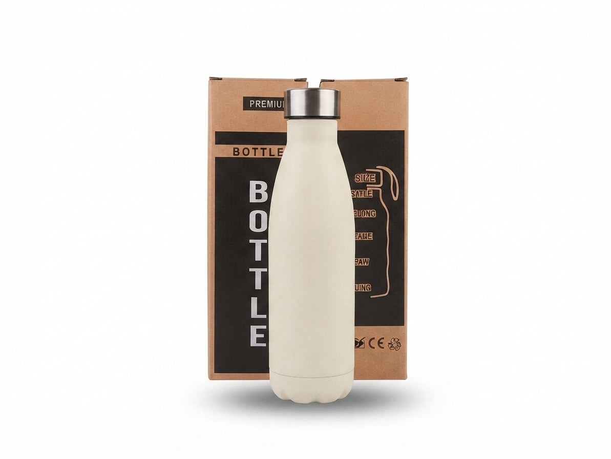 Cola-Shaped Steel Bottle with Gift Box - Cream - Meru Trophy corporate gifting