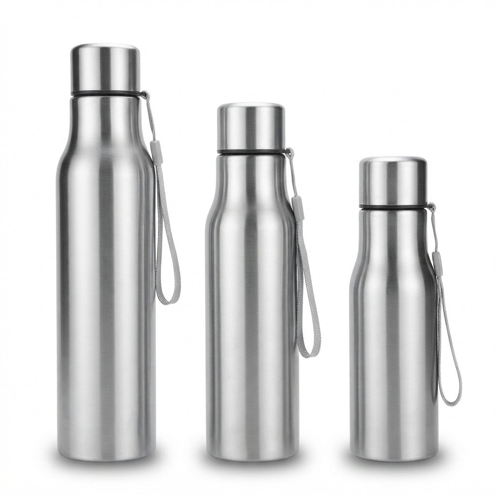 Stainless Steel Bottle with Strap - Steel - Meru Trophy corporate gifting