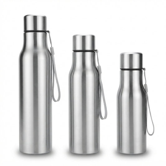 Stainless Steel Bottle with Strap - Steel - Meru Trophy corporate gifting