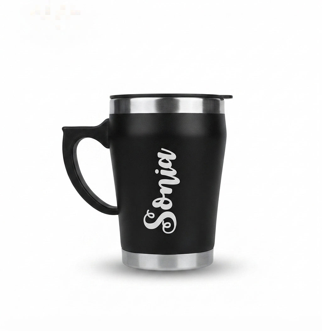 Steel Base Coffee Mug with Handle - Black - Meru Trophy corporate gifting