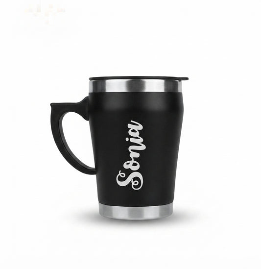 Steel Base Coffee Mug with Handle - Black - Meru Trophy corporate gifting
