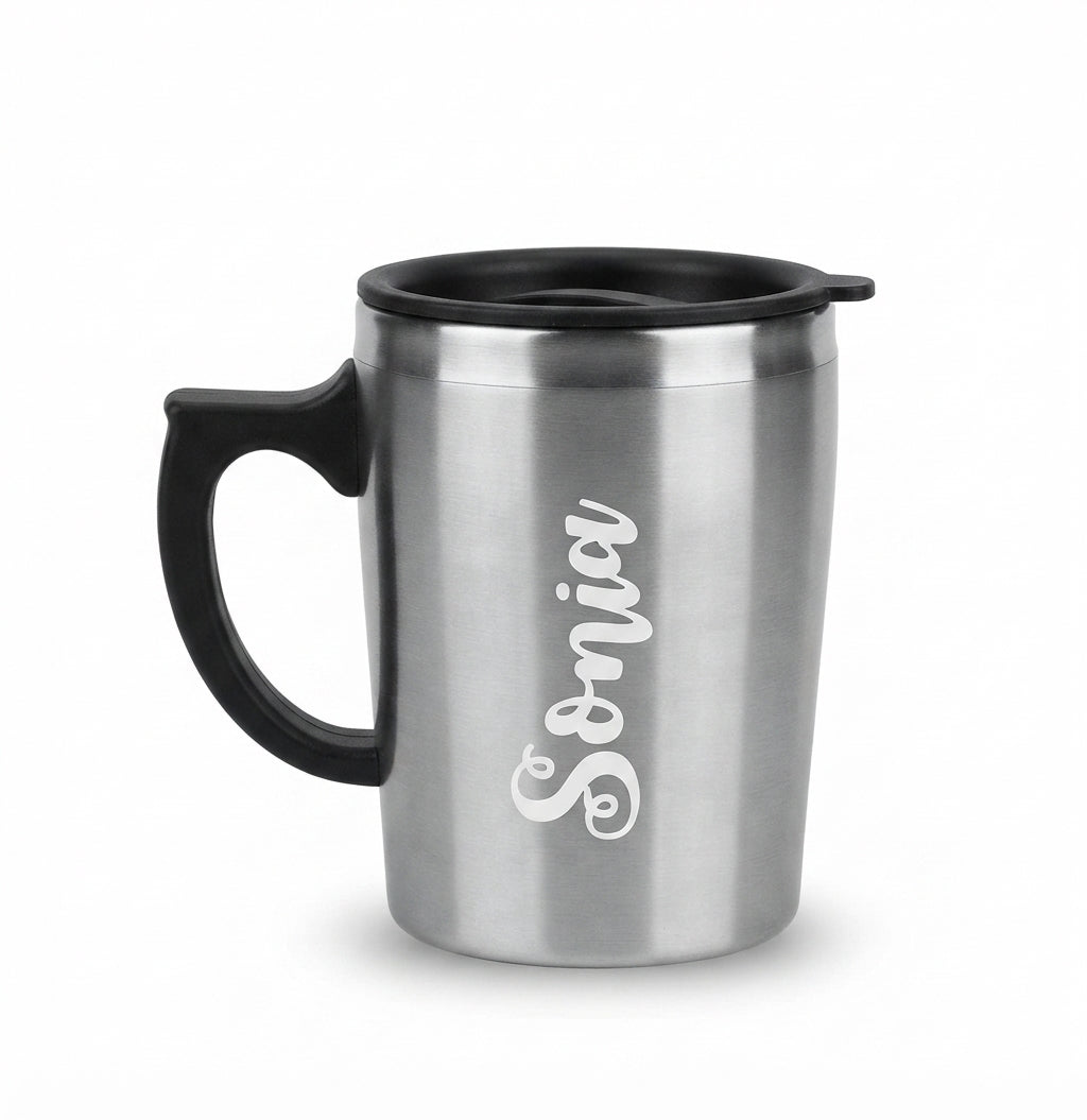 Steel Base Coffee Mug with Handle - Steel - Meru Trophy corporate gifting