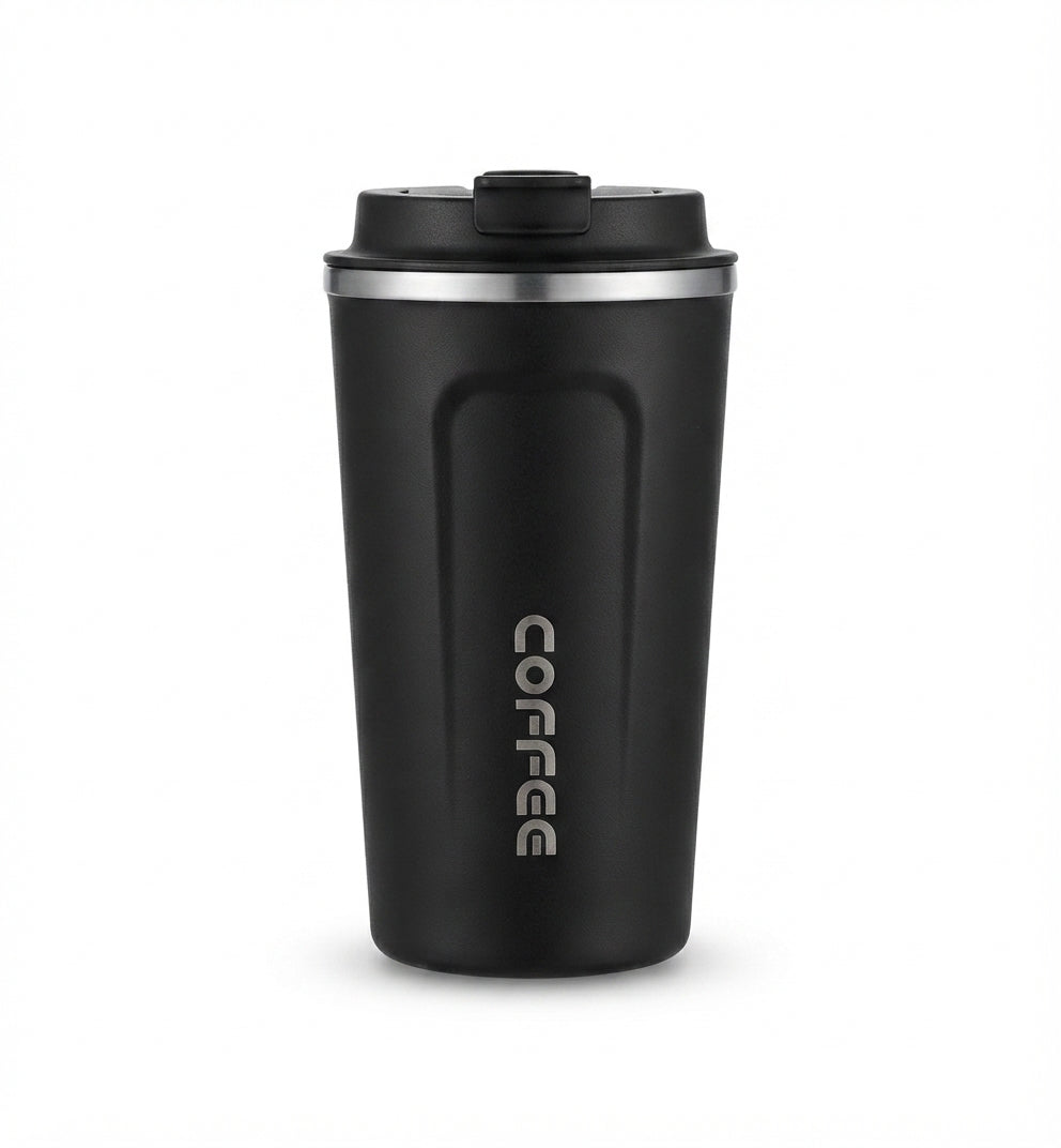 Coffee Tumbler with Sipper Flip Lid - Black - Meru Trophy corporate gifting