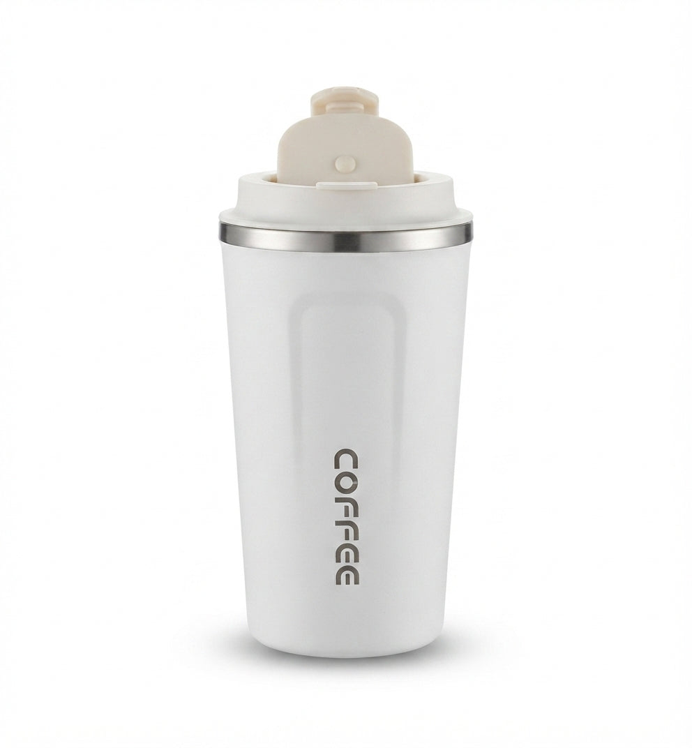 Coffee Tumbler with Sipper Flip Lid - White - Meru Trophy corporate gifting