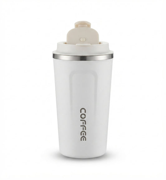 Coffee Tumbler with Sipper Flip Lid - White - Meru Trophy corporate gifting