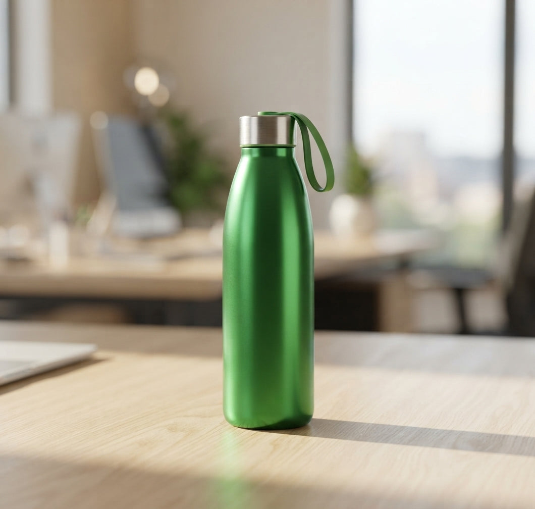 Cola-Shaped Aluminium Bottle - lifestyle desk shot - Meru Trophy corporate gifting