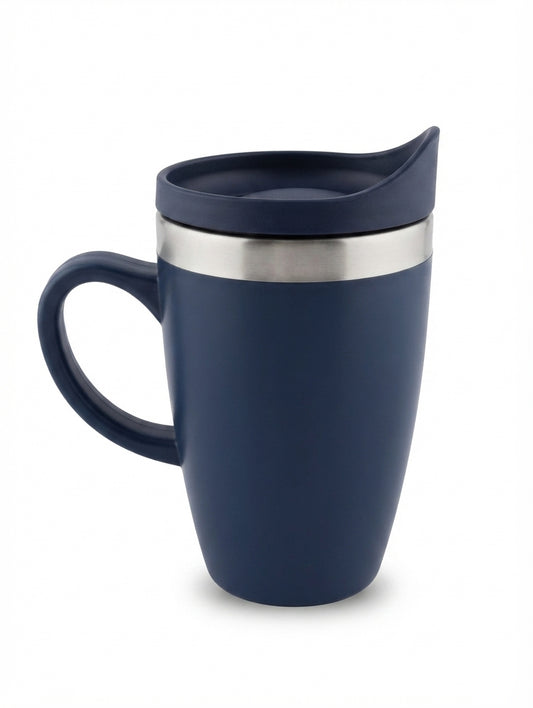Tall Travel Mug with Steel Rim - Navy - Meru Trophy corporate gifting