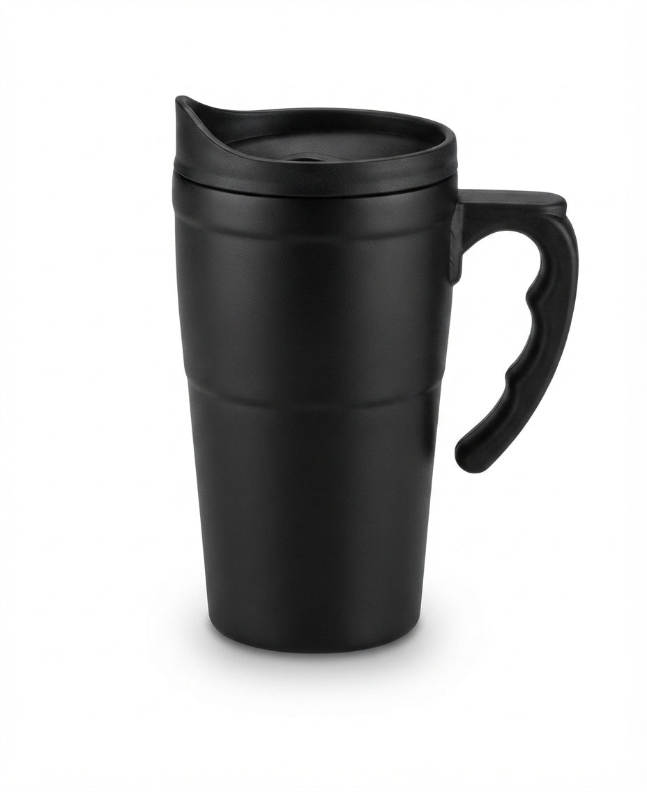 Steel Travel Mug with Flip Lid - Black - Meru Trophy corporate gifting