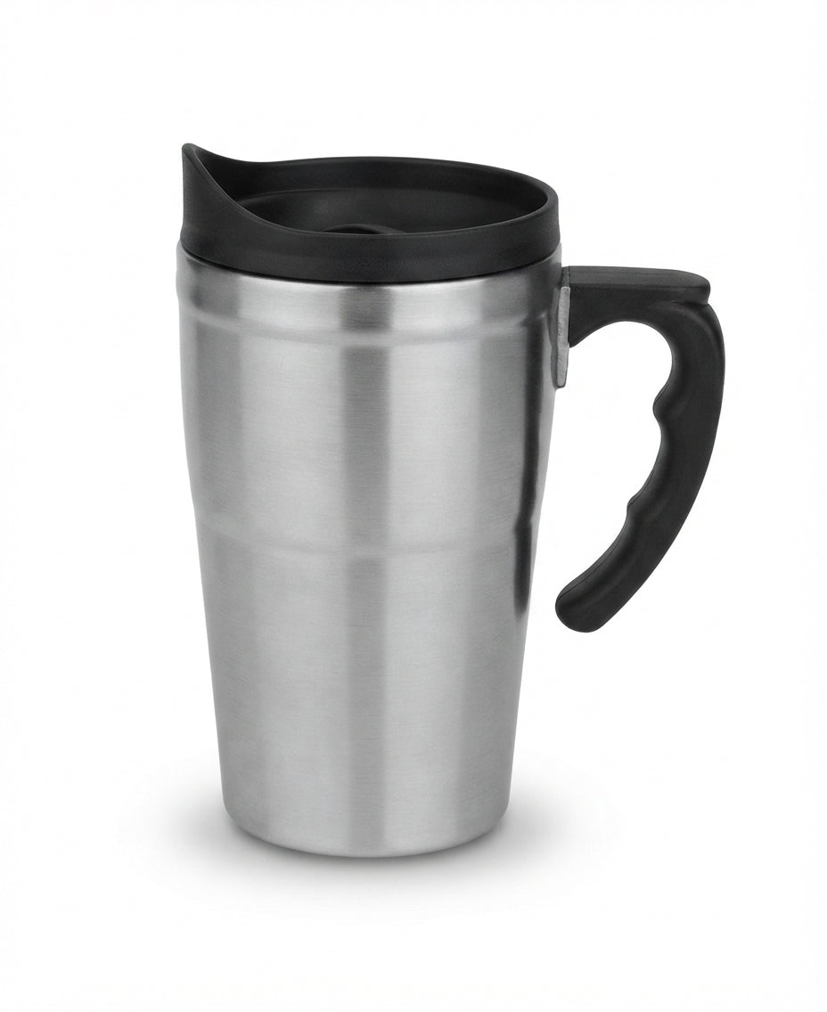 Steel Travel Mug with Flip Lid - Steel - Meru Trophy corporate gifting