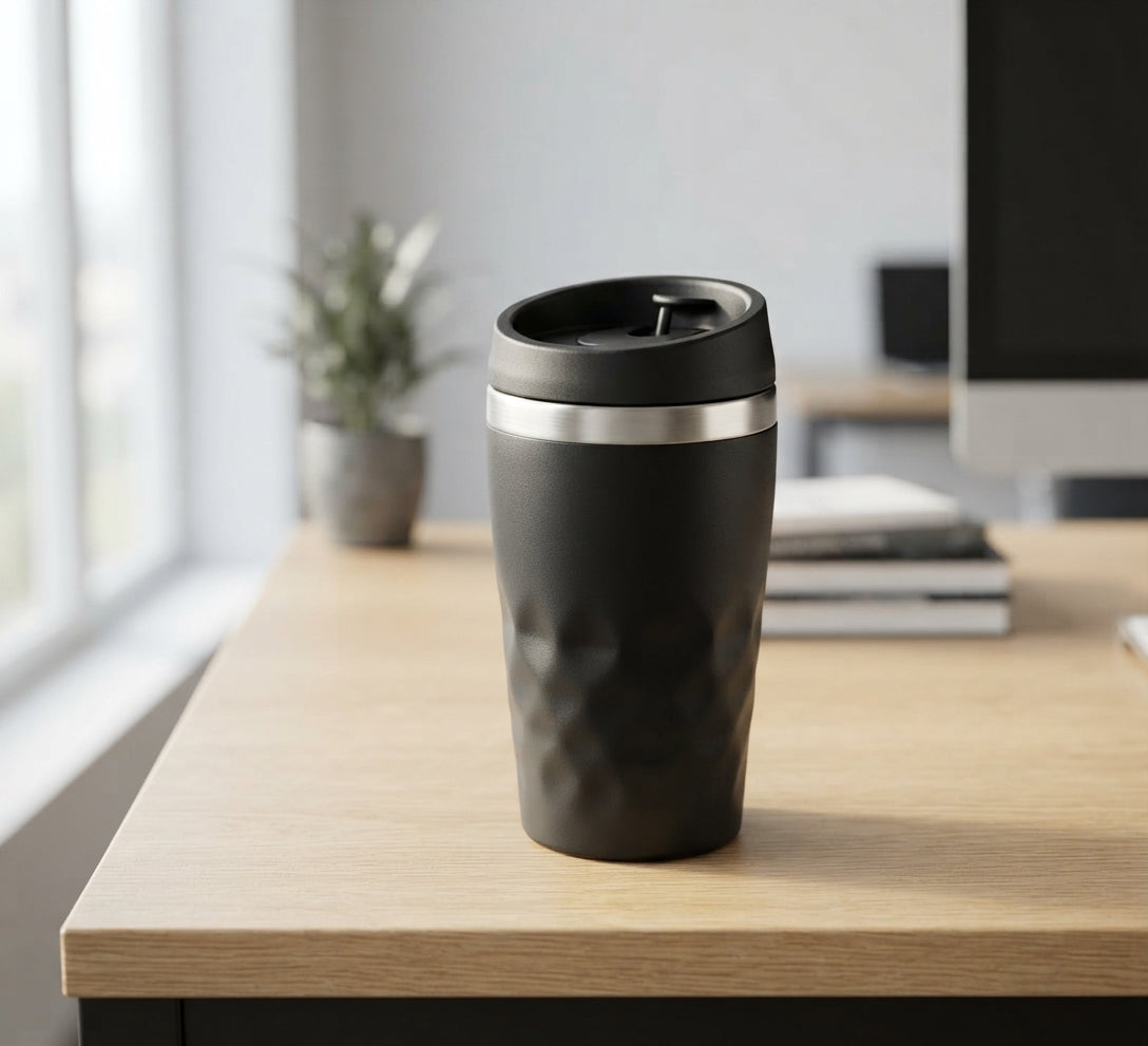 Steel Rim Coffee Tumbler - lifestyle - Meru Trophy corporate gifting