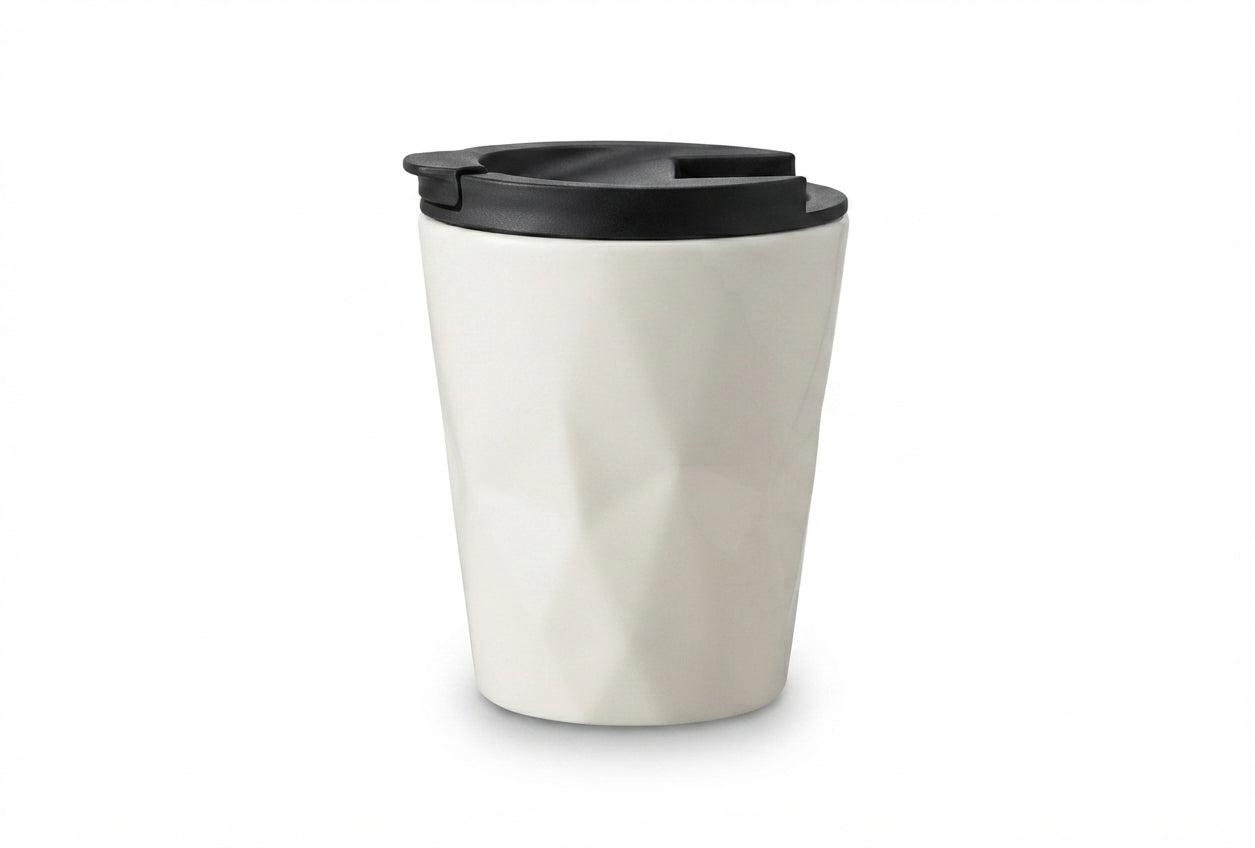 Coffee Tumbler with Press Lid - Cream - Meru Trophy corporate gifting