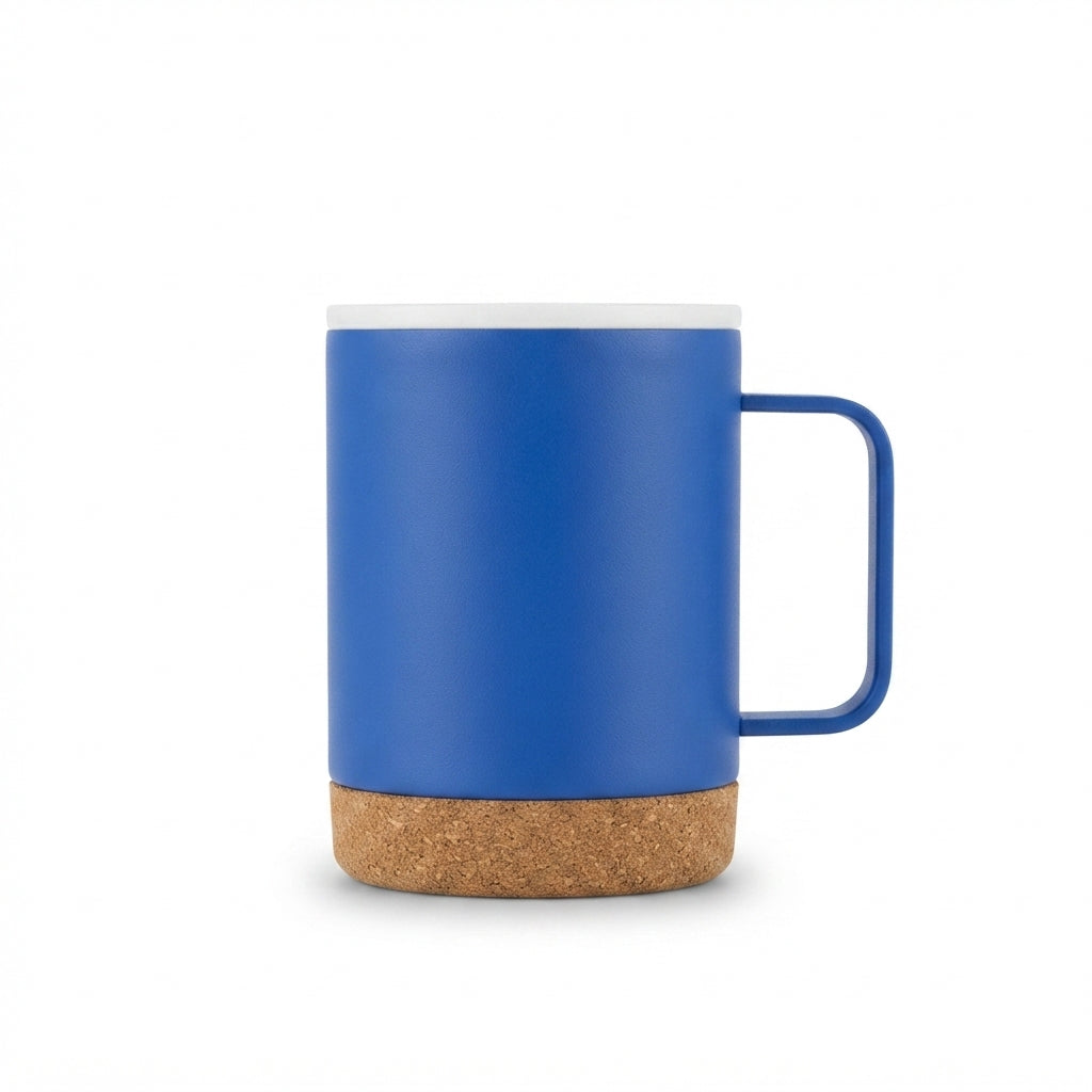 Cork Base Insulated Mug with Handle - Blue - Meru Trophy corporate gifting