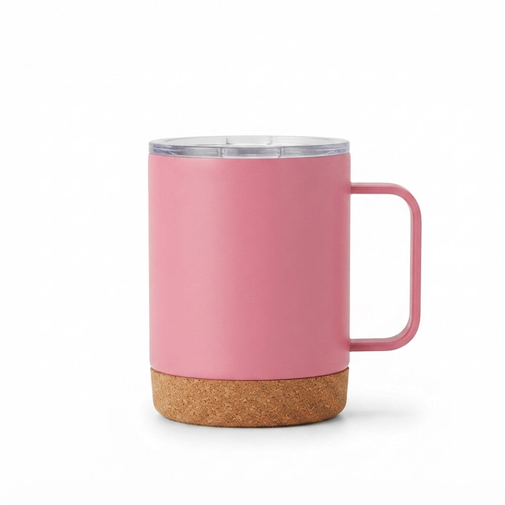 Cork Base Insulated Mug with Handle - Pink - Meru Trophy corporate gifting