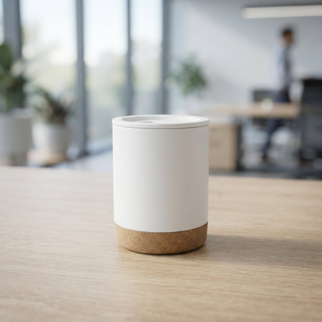 Cork Base Insulated Mug with Handle - lifestyle - Meru Trophy corporate gifting