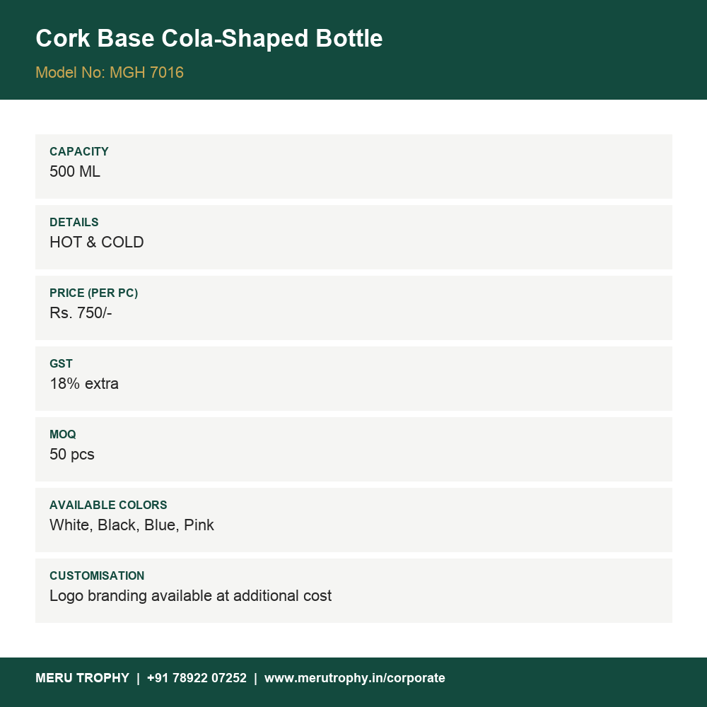 Cork Base Cola-Shaped Bottle - details - Meru Trophy corporate gifting