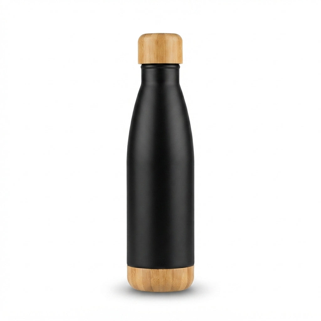 Cola-Shaped Bottle with Bamboo Cap and Base - Black - Meru Trophy corporate gifting
