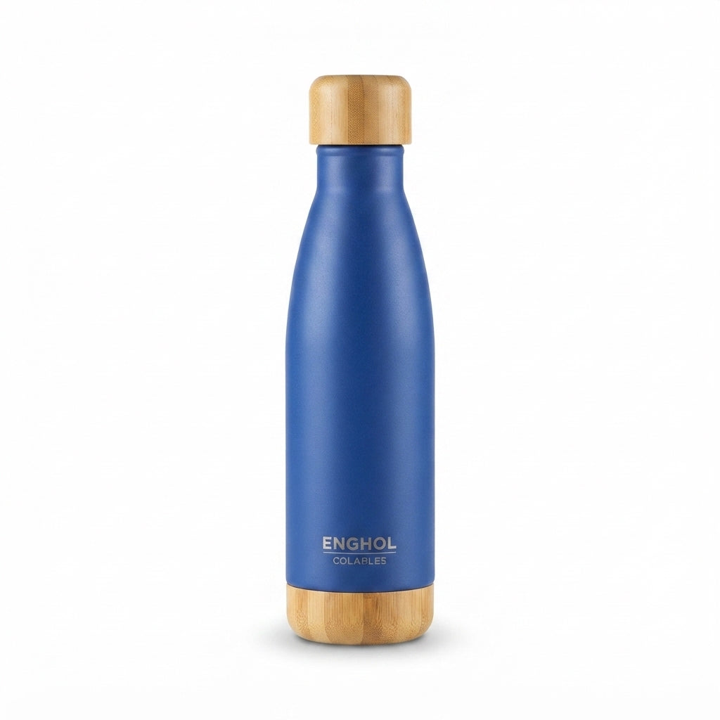 Cola-Shaped Bottle with Bamboo Cap and Base - Blue - Meru Trophy corporate gifting