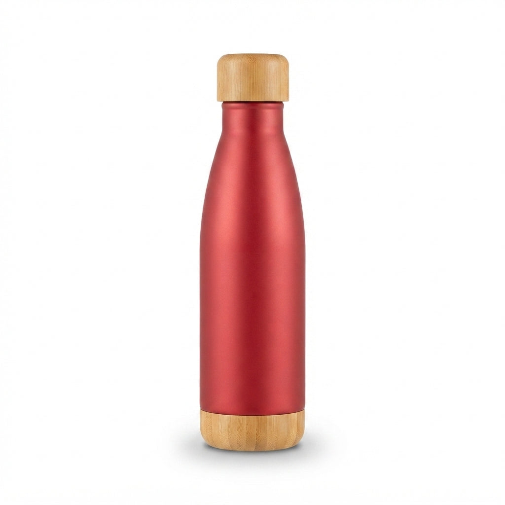 Cola-Shaped Bottle with Bamboo Cap and Base - Red - Meru Trophy corporate gifting