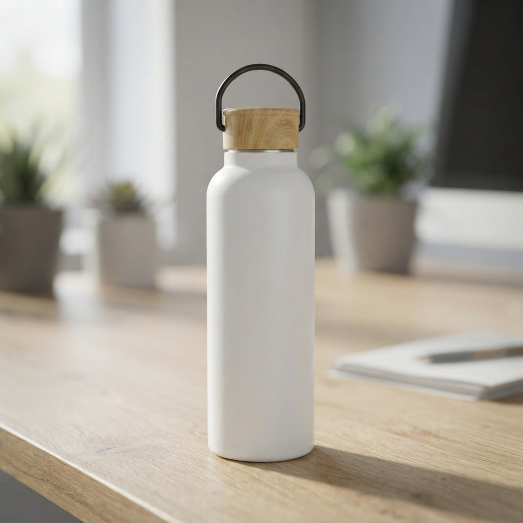 Bamboo Base Vacuum Bottle with Carry Handle - lifestyle - Meru Trophy corporate gifting