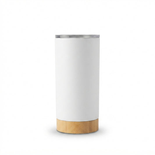 Bamboo Base Insulated Tumbler - White - Meru Trophy corporate gifting