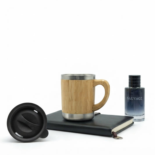 Bamboo Coffee Mug with Steel Interior - Bamboo - Meru Trophy corporate gifting