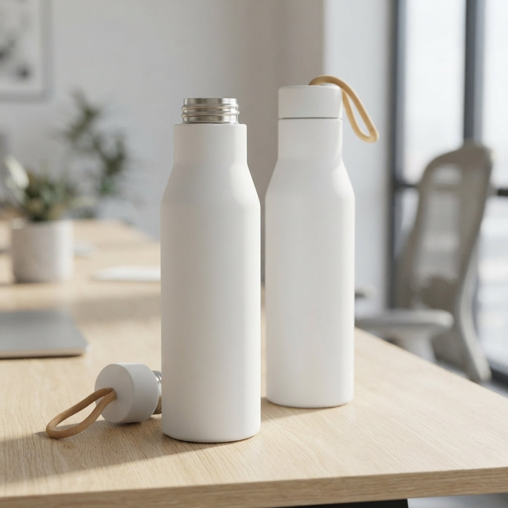 Slim Bottle with Bamboo Lid and Carry Strap - lifestyle - Meru Trophy corporate gifting
