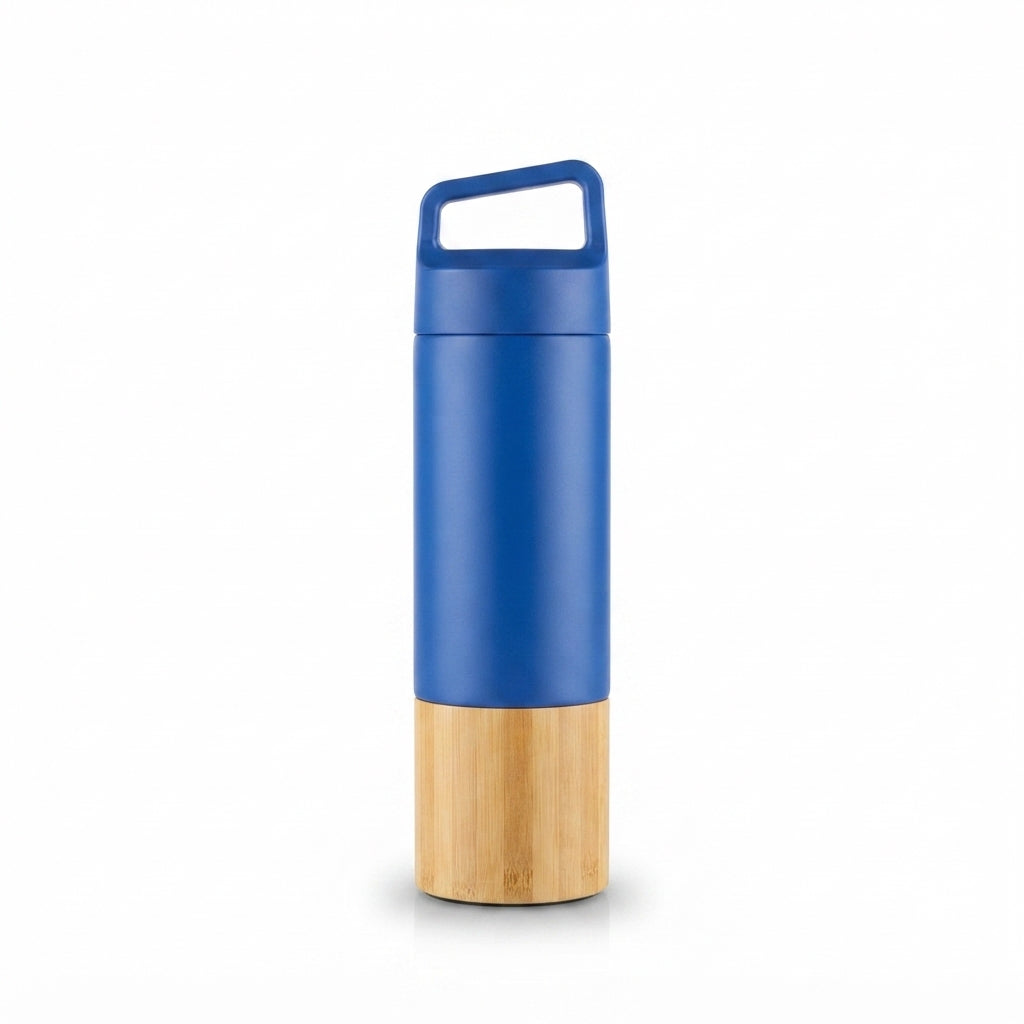 Bamboo Mid Bottle with Handle Grip Lid - Blue - Meru Trophy corporate gifting
