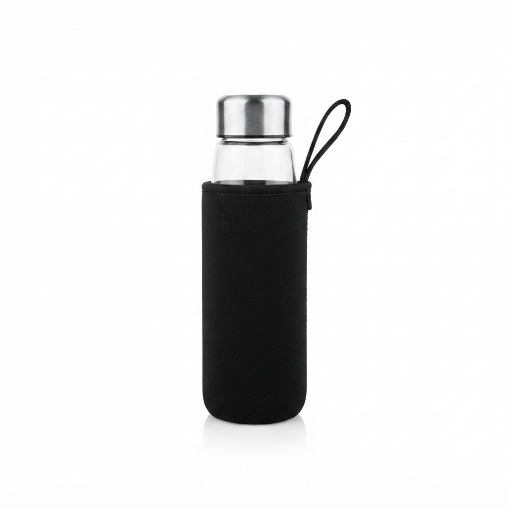 Glass Infuser Bottle with Sleeve - Black - Meru Trophy corporate gifting