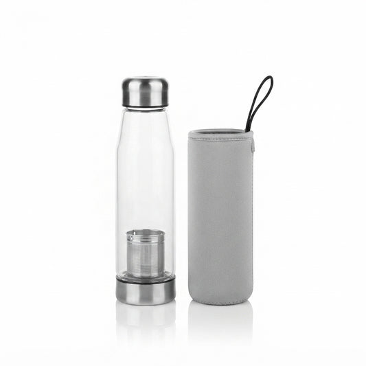 Glass Infuser Bottle with Sleeve - Silver - Meru Trophy corporate gifting