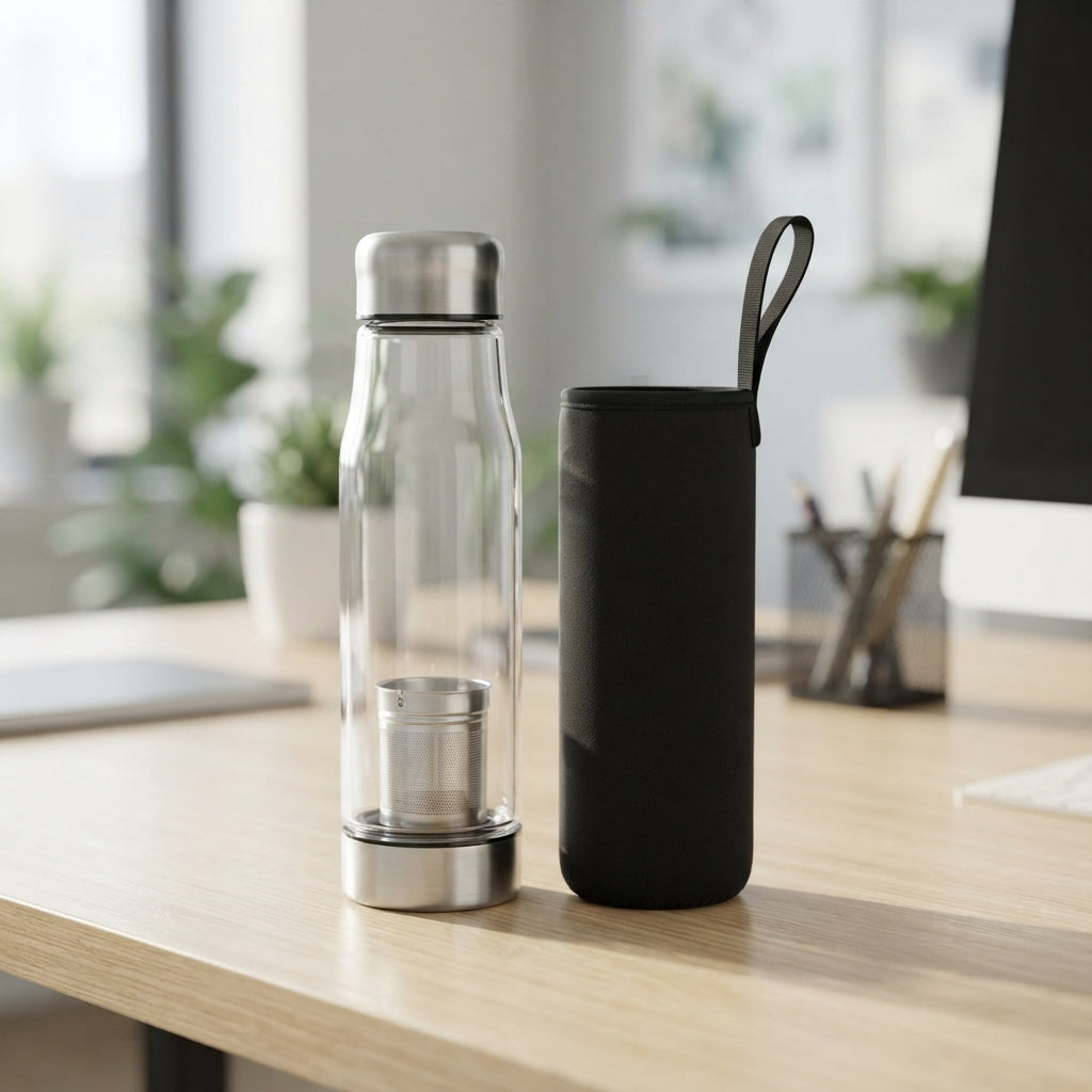 Glass Infuser Bottle with Sleeve - lifestyle - Meru Trophy corporate gifting