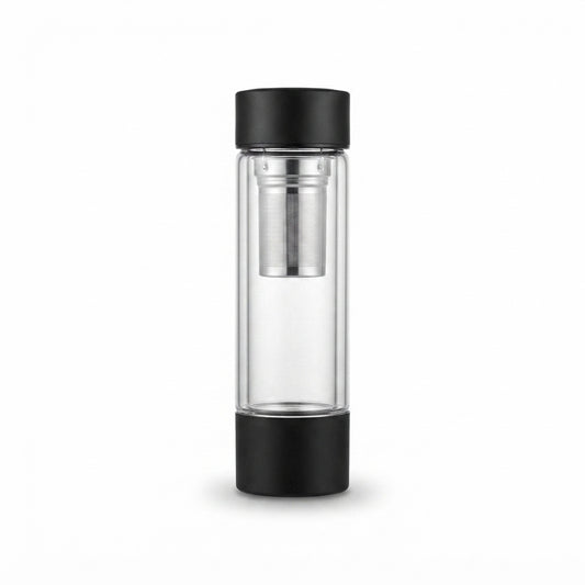 Glass Infuser Bottle with Tea Strainer Lid - Black - Meru Trophy corporate gifting