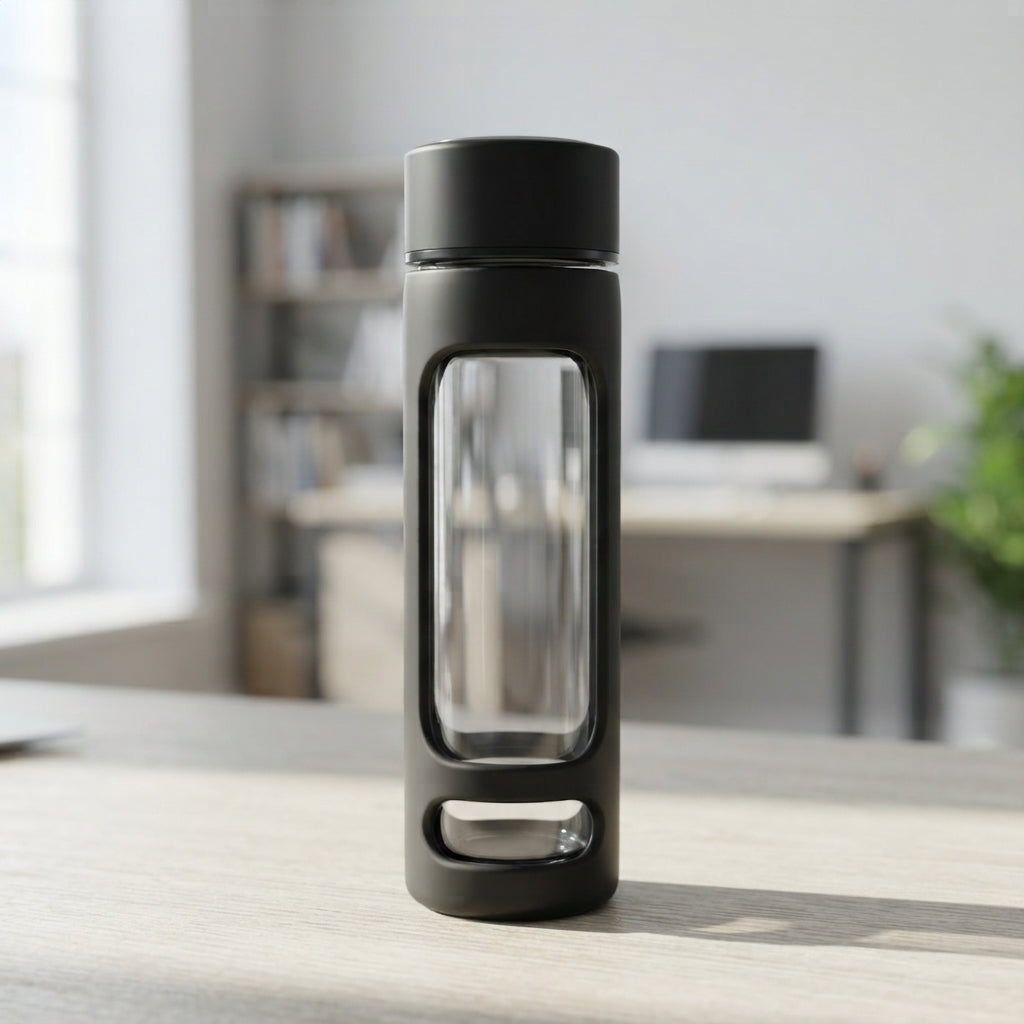 Glass Infuser Bottle with Tea Strainer Lid - lifestyle - Meru Trophy corporate gifting