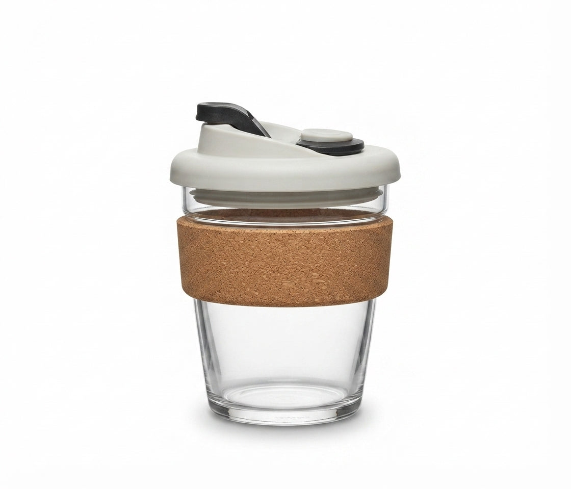Glass Coffee Cup with Cork Band - Cork - Meru Trophy corporate gifting