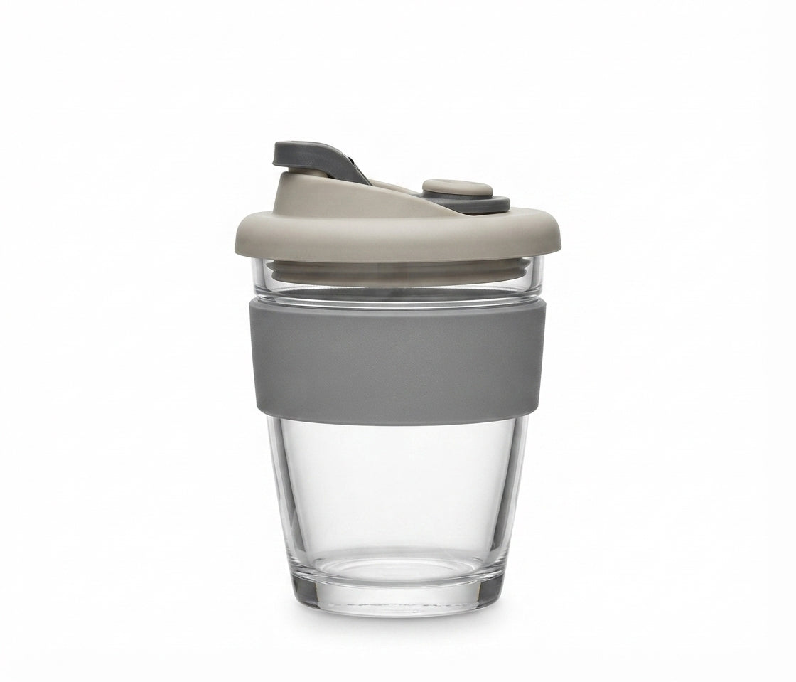 Glass Coffee Cup with Cork Band - Grey - Meru Trophy corporate gifting