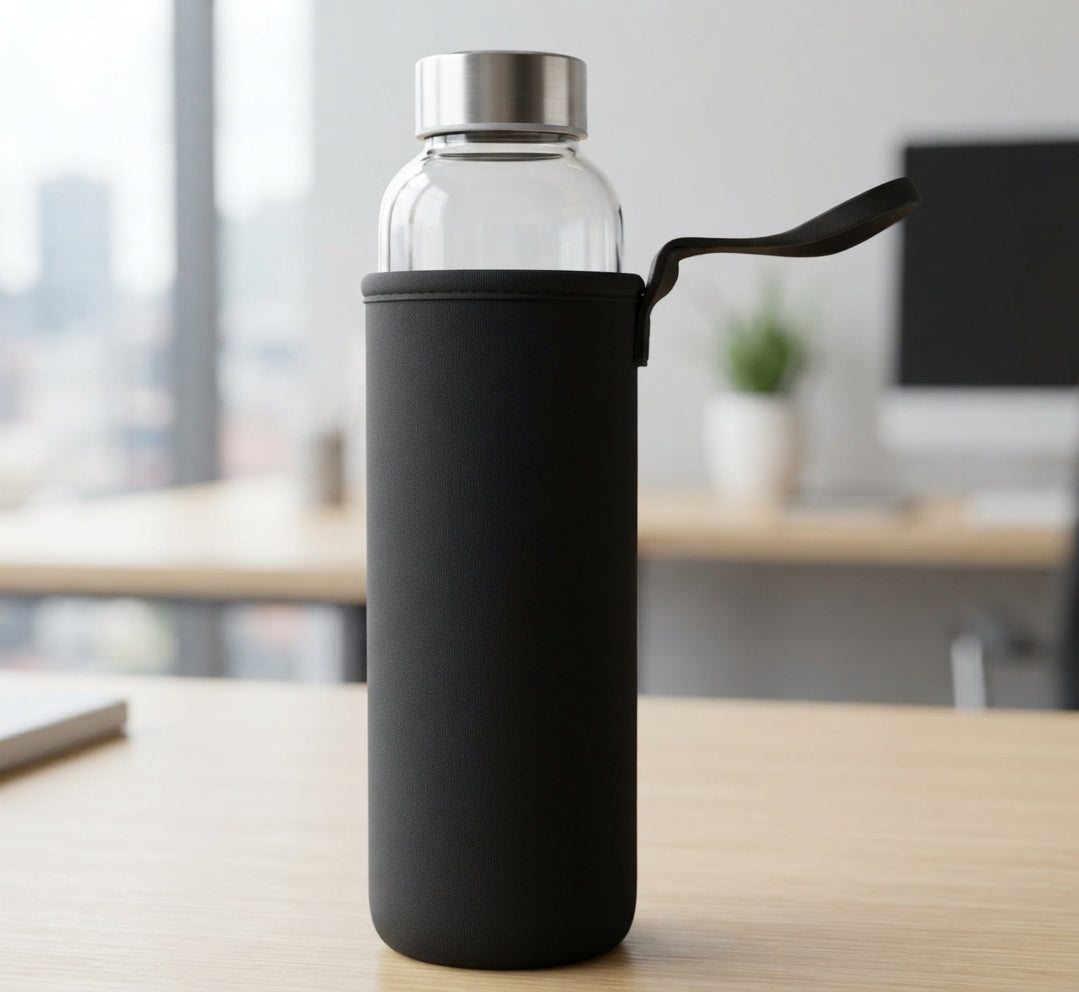 Glass Bottle with Neoprene Sleeve - lifestyle - Meru Trophy corporate gifting