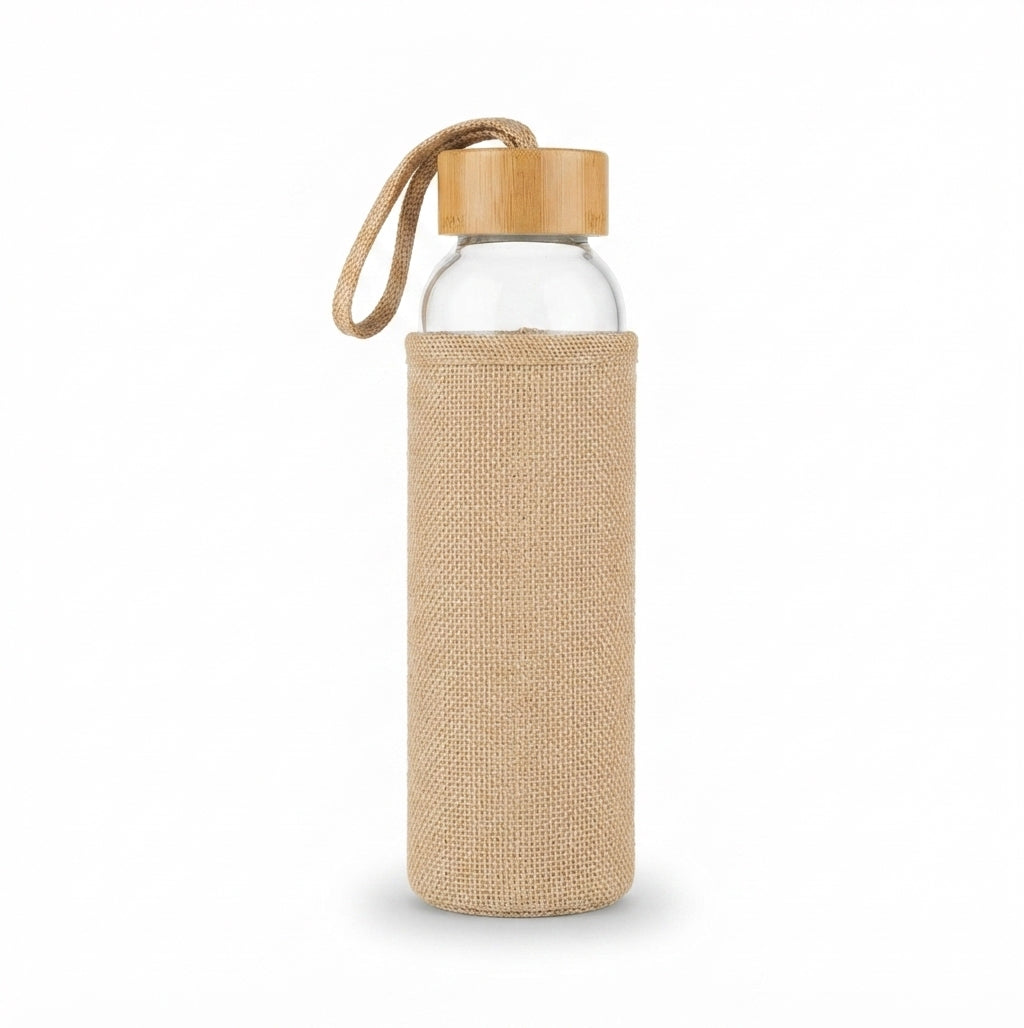 Glass Bottle with Bamboo Sleeve and Lid - Bamboo - Meru Trophy corporate gifting