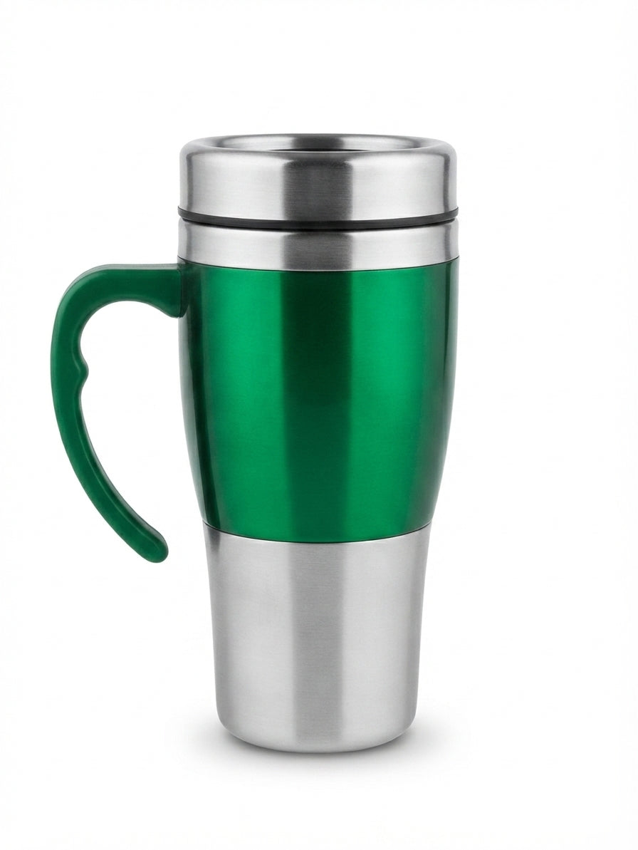 Steel Travel Mug with Handle - Green - Meru Trophy corporate gifting