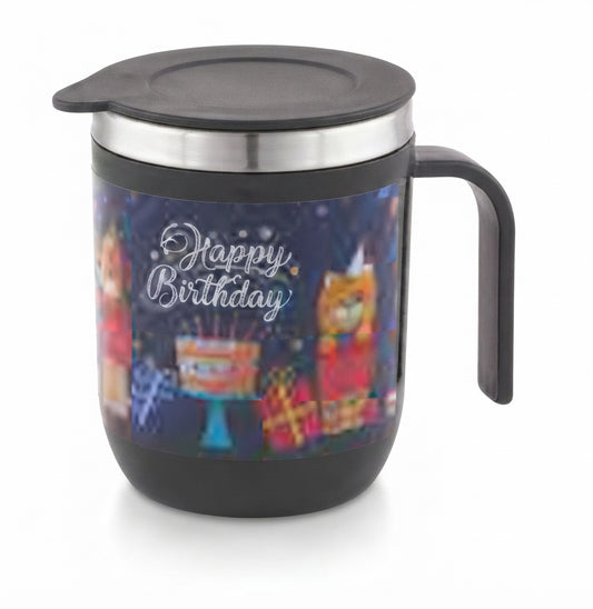 Printed Coffee Mug with Lid and Handle - Black - Meru Trophy corporate gifting