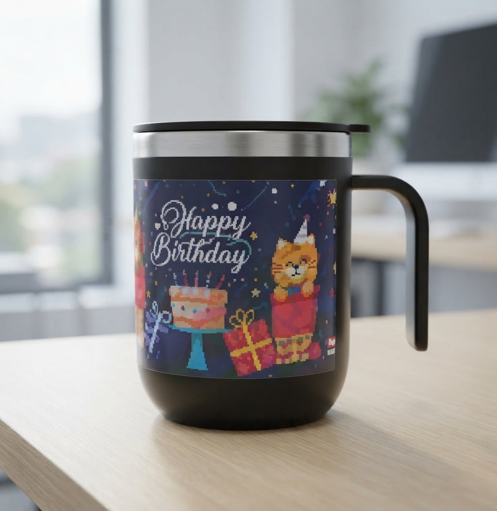 Printed Coffee Mug with Lid and Handle - lifestyle - Meru Trophy corporate gifting