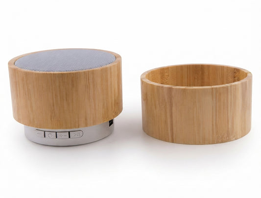 Bamboo Round Bluetooth Speaker - Bamboo - Meru Trophy corporate gifting
