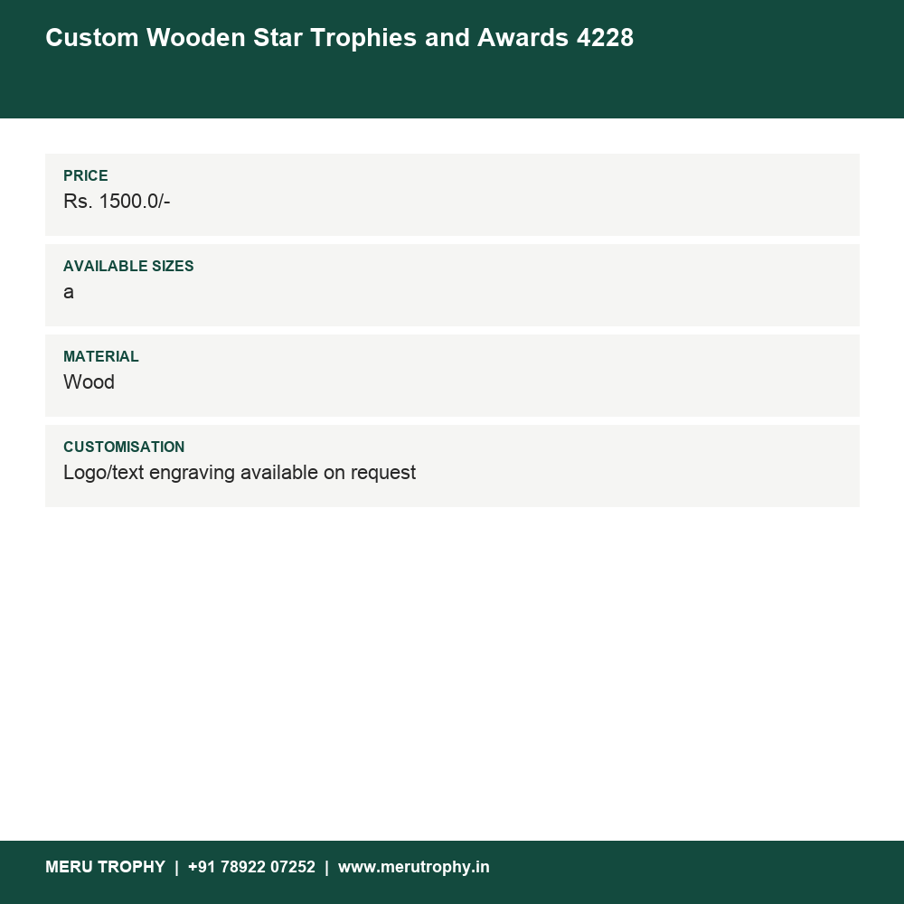 Custom Wooden Star Trophies and Awards 4228 details - Meru Trophy