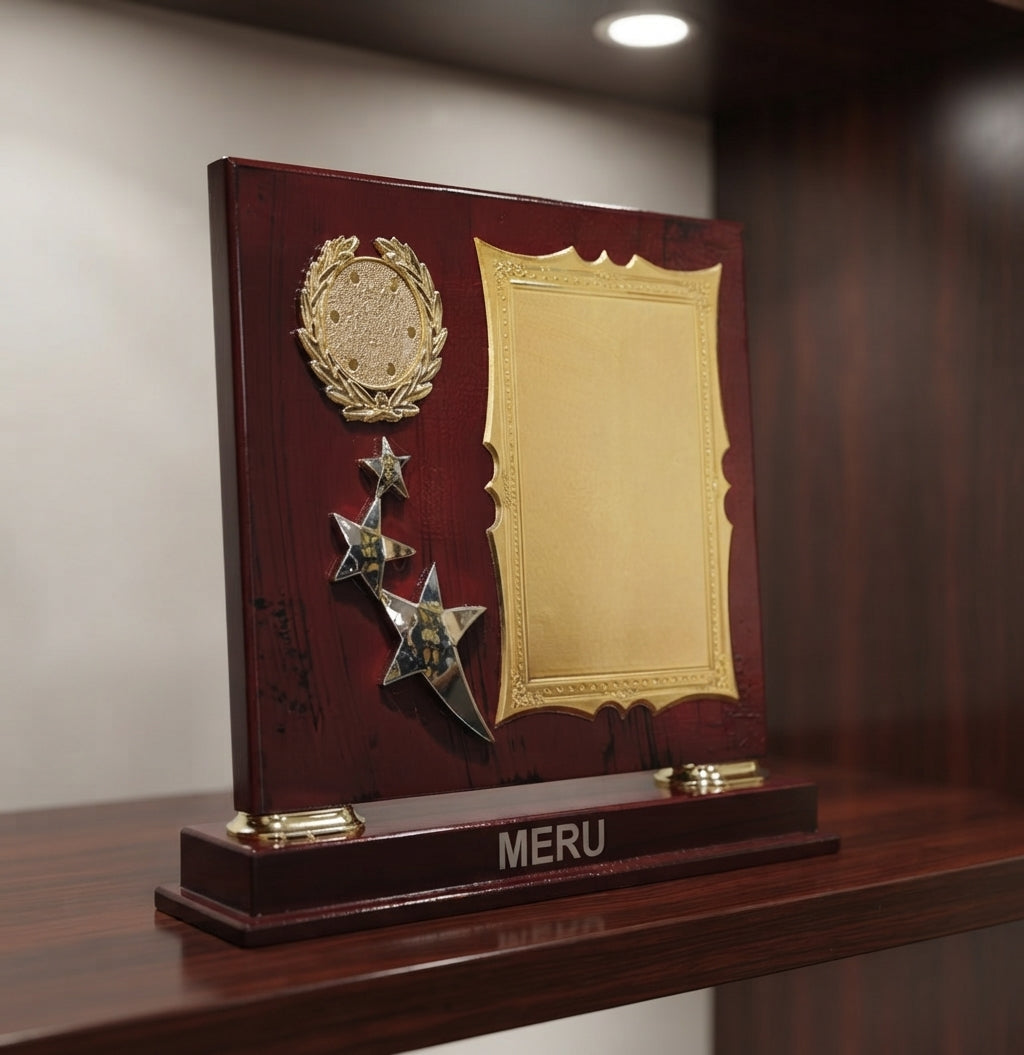 Custom Wooden Memento Gold Plate Award wooden award memento with gold plate 3180 alternate view - Meru Trophy