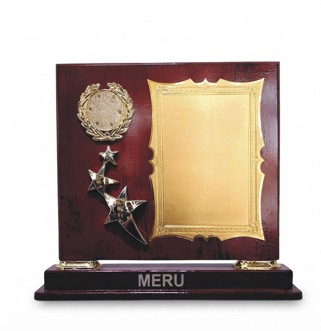 Custom Wooden Memento Gold Plate Award wooden award memento with gold plate 3180 - Meru Trophy