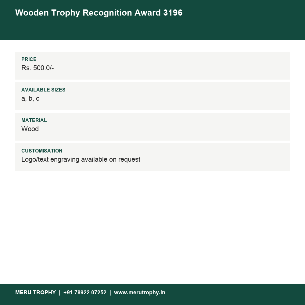 Wooden Trophy Recognition Award 3196 details - Meru Trophy