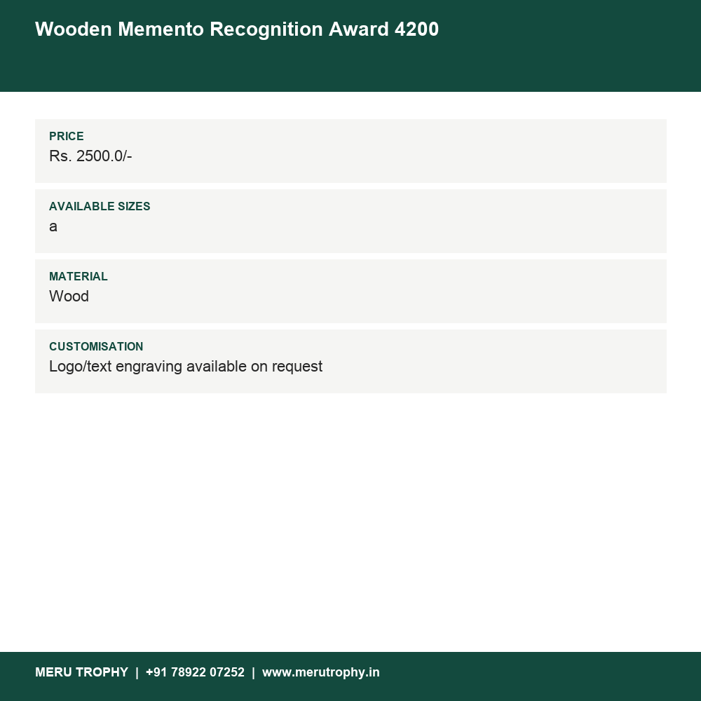 Wooden Memento Recognition Award 4200 details - Meru Trophy