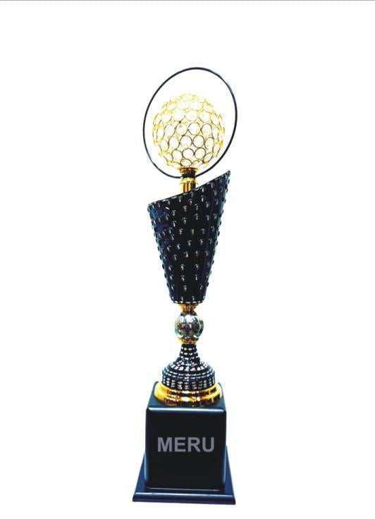 Black and gold trophy design; ideal for corporate recognition awards.