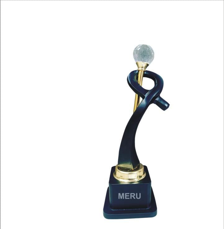 Black and gold trophy with crystal sphere - perfect for corporate trophy design.