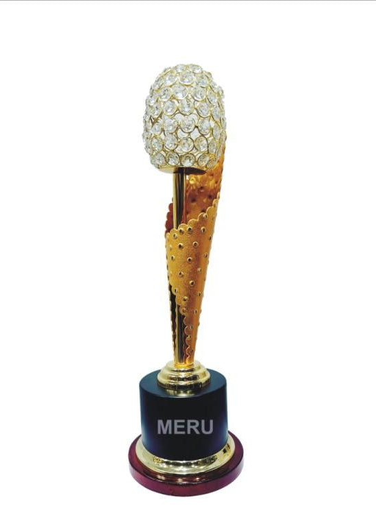 Gold and black premium trophy with crystal centerpiece; perfect for corporate awards and recognition.